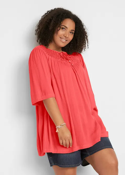 Tunica lunga in crinkle a mezze maniche, bonprix