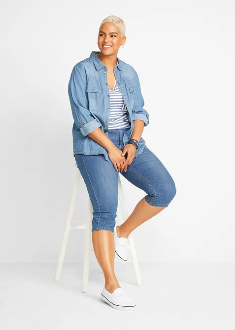 Jeans capri slim, vita media, bonprix