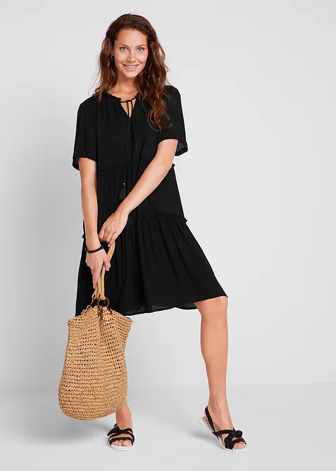 Caftano in viscosa crinkle al ginocchio con dettaglio alla scollatura, bonprix