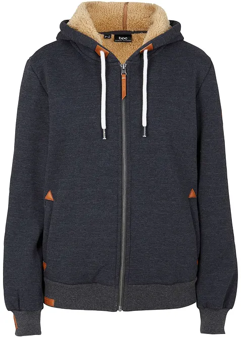 Felpa con zip e fodera teddy, bonprix