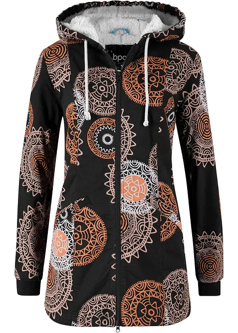 Parka in cotone fantasia con cappuccio, bonprix