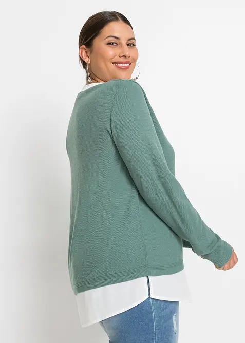 Maglione in filato fine con inserti effetto camicia, bonprix