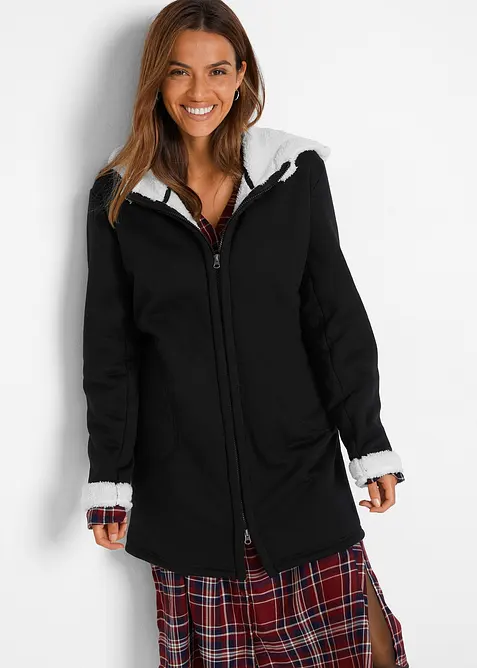 Felpa con zip e  cappuccio in pile teddy, bonprix