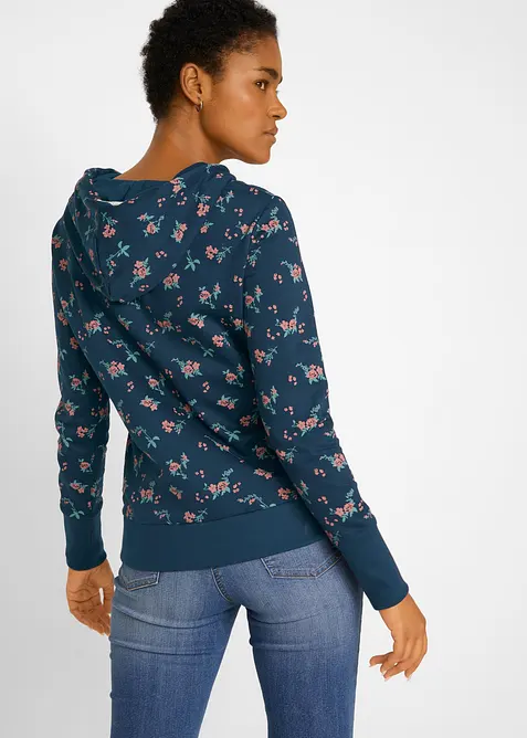 Felpa con cappuccio e cordoncino in puro cotone, bonprix