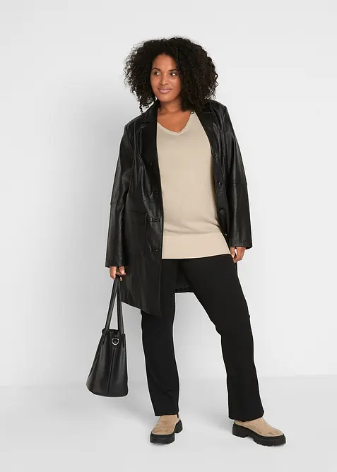 Maglione lungo basic in filato fine con scollo a V, bonprix