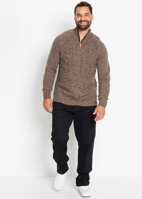 Maglione a trecce in misto lana con zip, bonprix