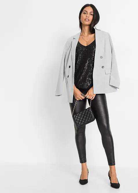 Top con spalline sottili e paillettes in morbido misto viscosa, bonprix