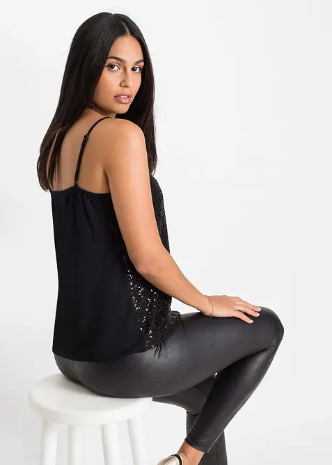 Top con spalline sottili e paillettes in morbido misto viscosa, bonprix