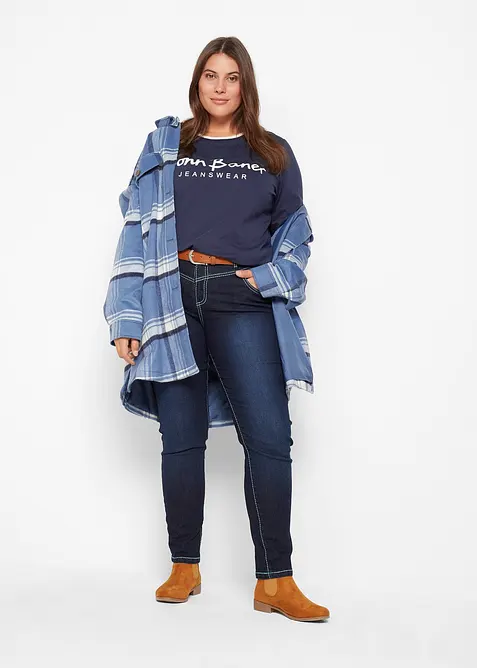 Jeans skinny con cuciture a contrasto,  vita media, bonprix