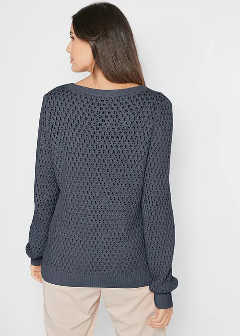 Maglione in maglia operata di misto cotone, bonprix