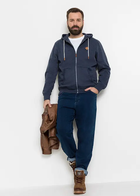 Felpa con zip, cappuccio e dettagli in similpelle, bonprix
