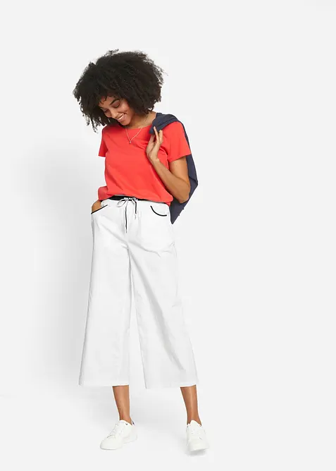 Pantaloni culotte in popeline di cotone con cinta comoda, bonprix