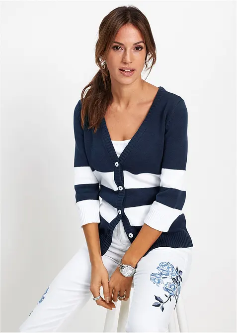 Cardigan in maglia di cotone a righe, bonprix