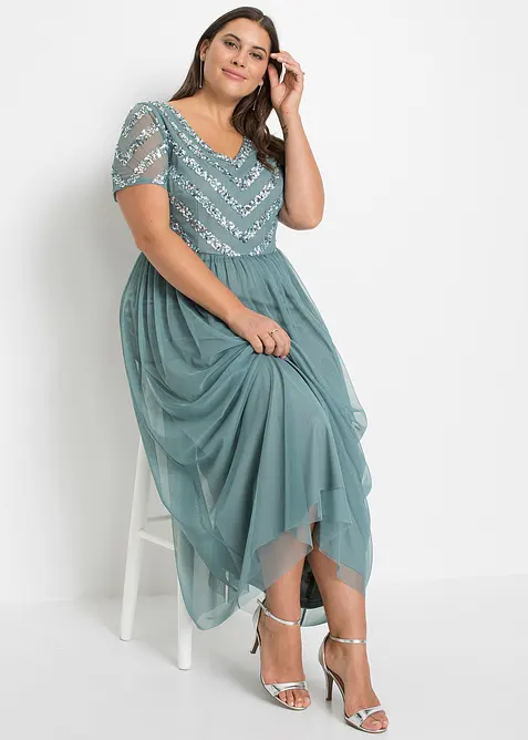 Abito lungo con ricami e paillettes, bonprix