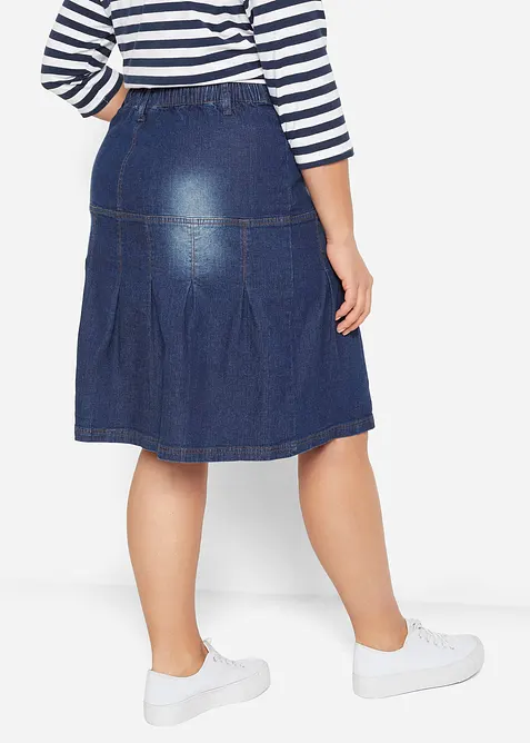 Gonna di jeans svasata con pieghe e vita elasticizzata, bonprix