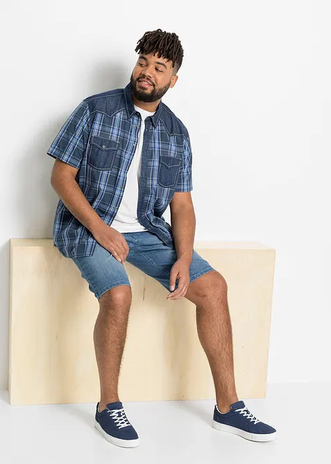 Camicia a maniche corte con inserto denim, bonprix