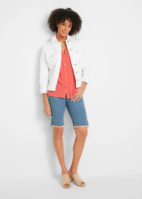 Bermuda in jeans con risvolto colorato, bonprix