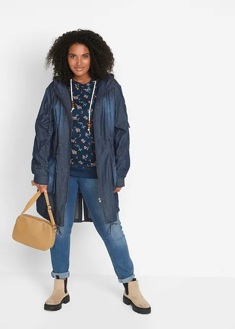 Felpa con cappuccio e cordoncino in puro cotone, bonprix