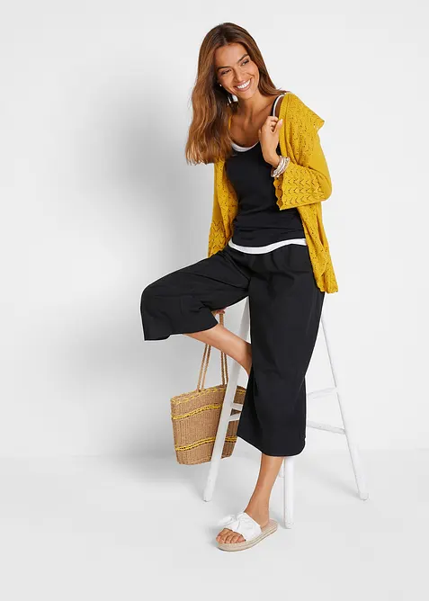 Pantaloni cropped in misto lino e cotone, bonprix