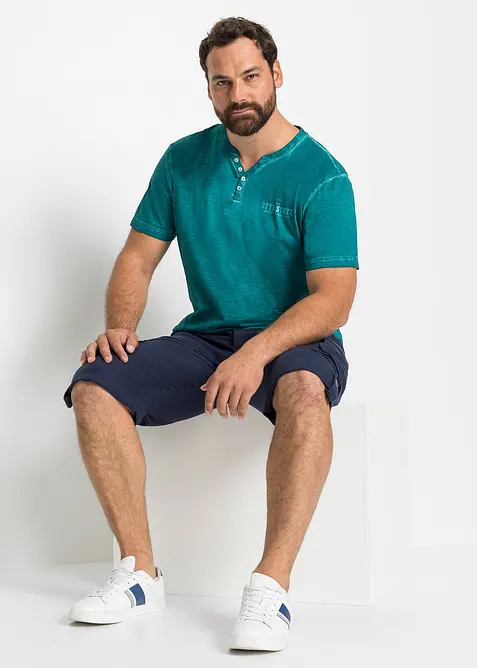 Maglia serafino a maniche corte in puro cotone effetto lavato, bonprix