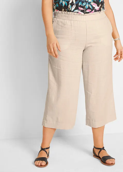 Pantaloni culotte cropped in misto lino leggero, bonprix