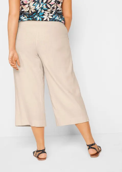 Pantaloni culotte cropped in misto lino leggero, bonprix