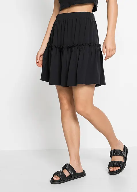 Gonna con balza in jersey di misto viscosa, bonprix