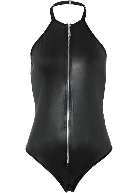 Body con perizoma ouvert in look bagnato, bonprix