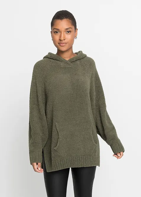 Maglione in pile teddy con cappuccio, bonprix