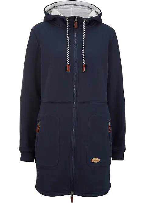 Felpa lunga con zip e cappuccio, bonprix