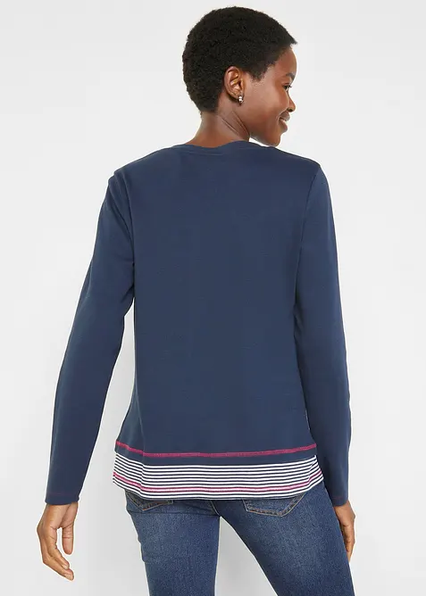 Maglia in cotone a maniche lunghe effetto 2 in 1, bonprix