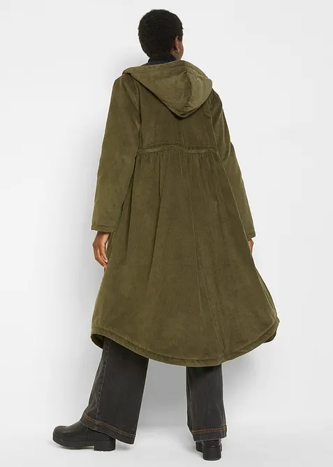 Cappotto in velluto a coste con cappuccio in pile teddy di puro cotone, bonprix