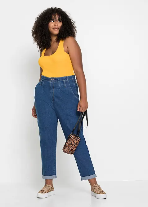Mom jeans elasticizzati, a vita alta, bonprix
