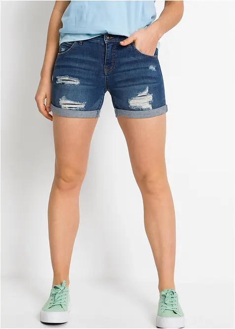 Shorts di jeans effetto sdrucito, a vita media, bonprix