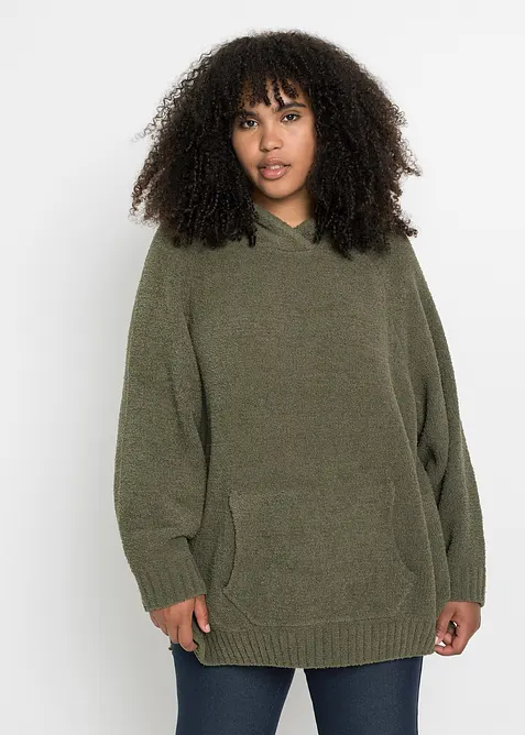 Maglione in pile teddy con cappuccio, bonprix