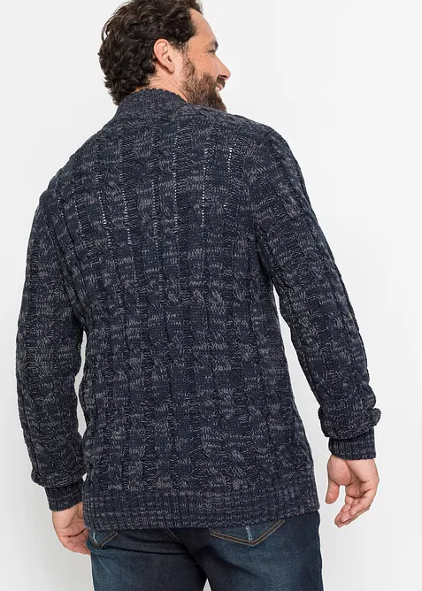 Maglione melange con cerniera e motivi a trecce, bonprix