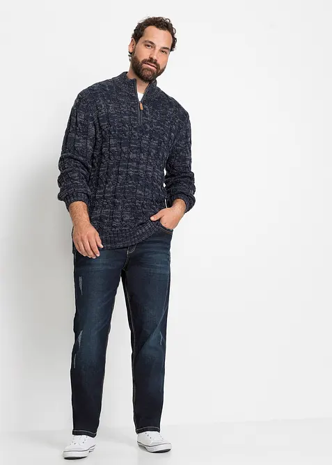 Maglione melange con cerniera e motivi a trecce, bonprix