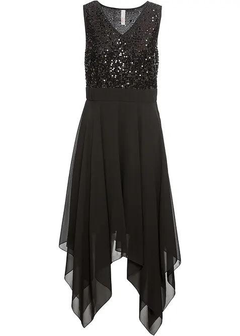 Abito da sera midi in fine chiffon con paillettes, bonprix
