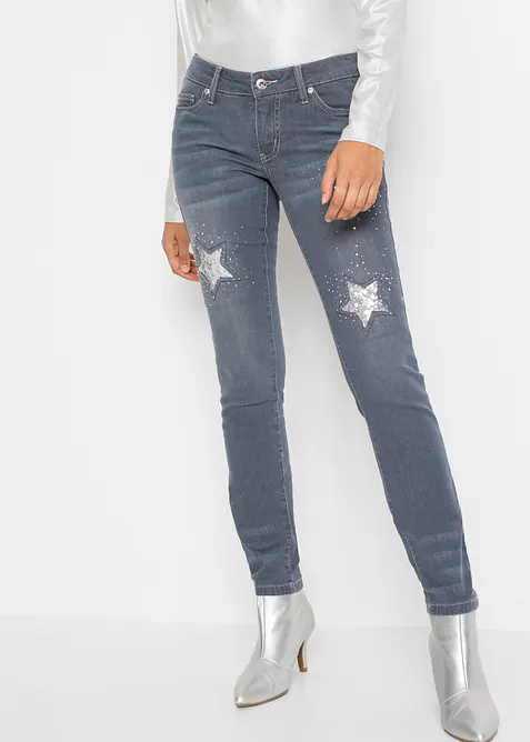 Jeans skinny con stelle, vita bassa, bonprix