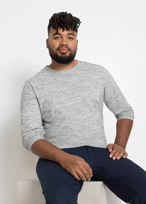 Maglia melange a manica lunga in misto cotone (pacco da 3), bonprix