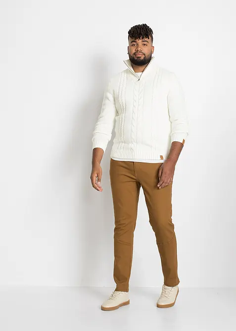 Maglione in filato grosso con zip e lavorazione a trecce, bonprix