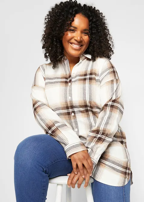 Camicia lunga in flanella di puro cotone, bonprix