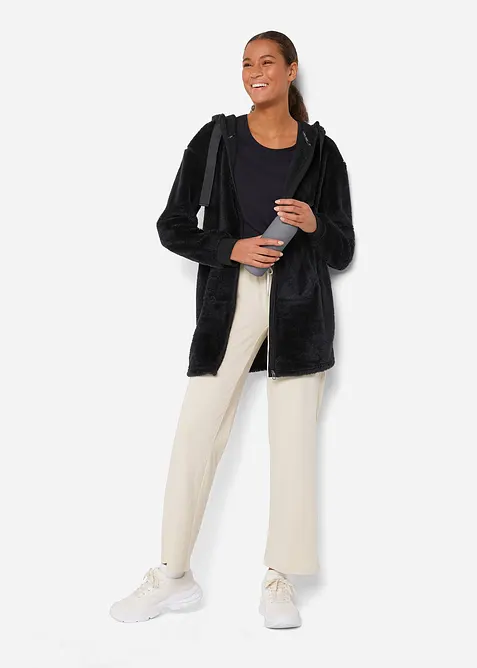 Giacca lunga da casa in pile leggero ultra morbido con cappuccio, bonprix
