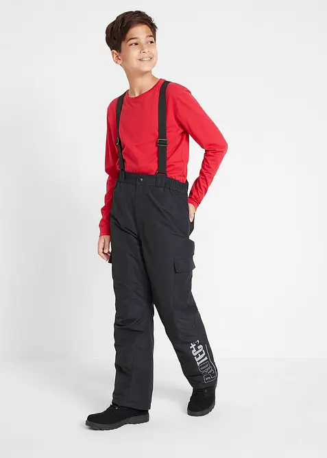 Pantaloni cargo funzionali impermeabili con bretelle e fodera calda, bonprix