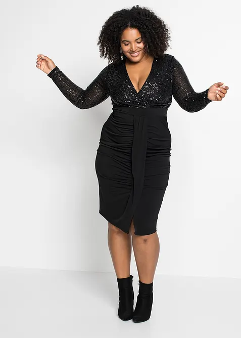 Abito in jersey con paillettes e drappeggio, bonprix