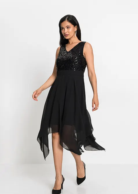 Abito da sera midi in fine chiffon con paillettes, bonprix