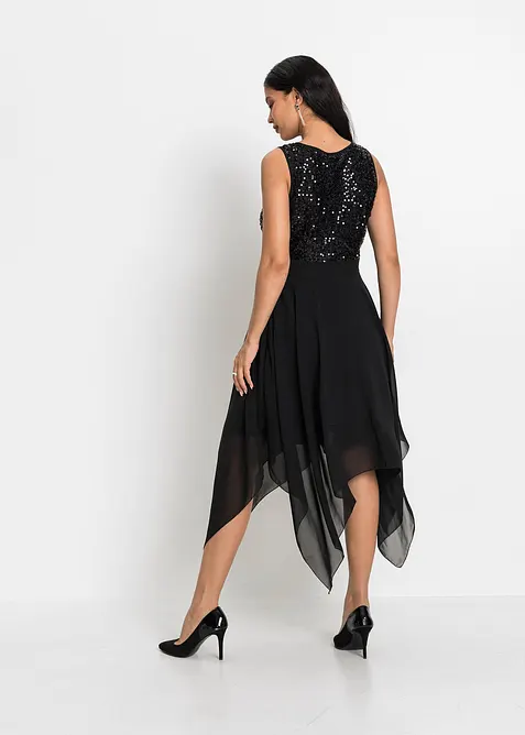 Abito da sera midi in fine chiffon con paillettes, bonprix