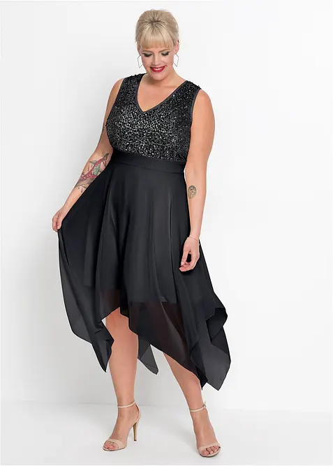 Abito da sera midi in fine chiffon con paillettes, bonprix
