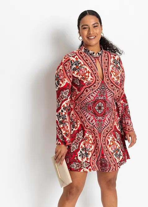 Abito in jersey con colletto dritto e maniche a volant, bonprix