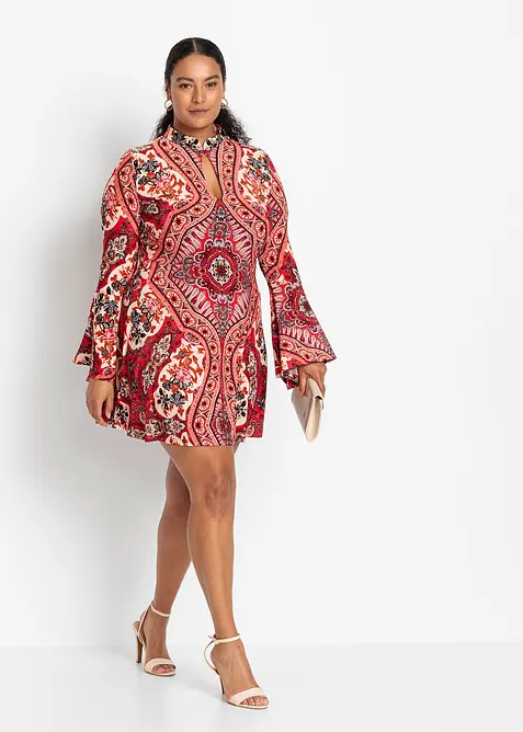 Abito in jersey con colletto dritto e maniche a volant, bonprix